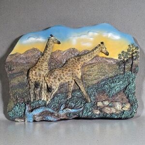 Giraffe Wall Art with Mountain Scene